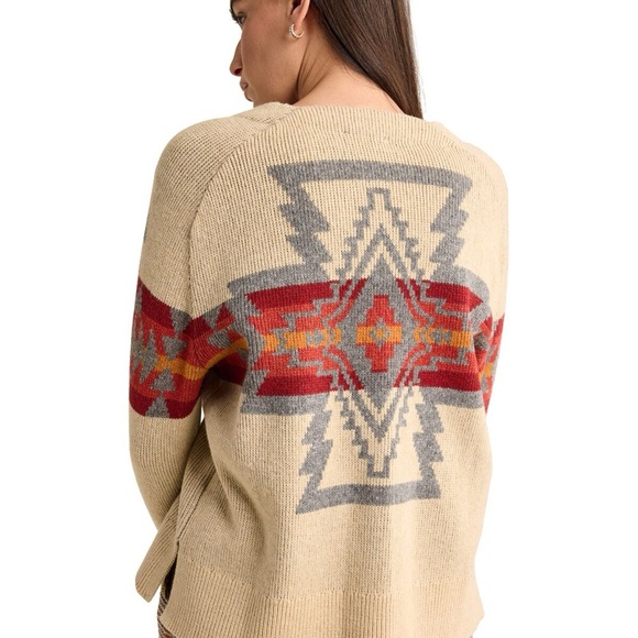 Pendleton Cream and Red Cardigan Sweater Oversized Wool Blend - Picture 2 of 13